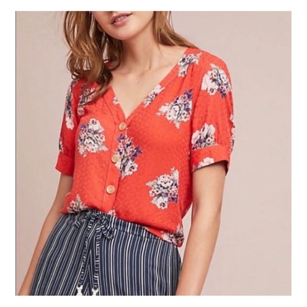 Anthropologie Maeve Button-Down Floral Top